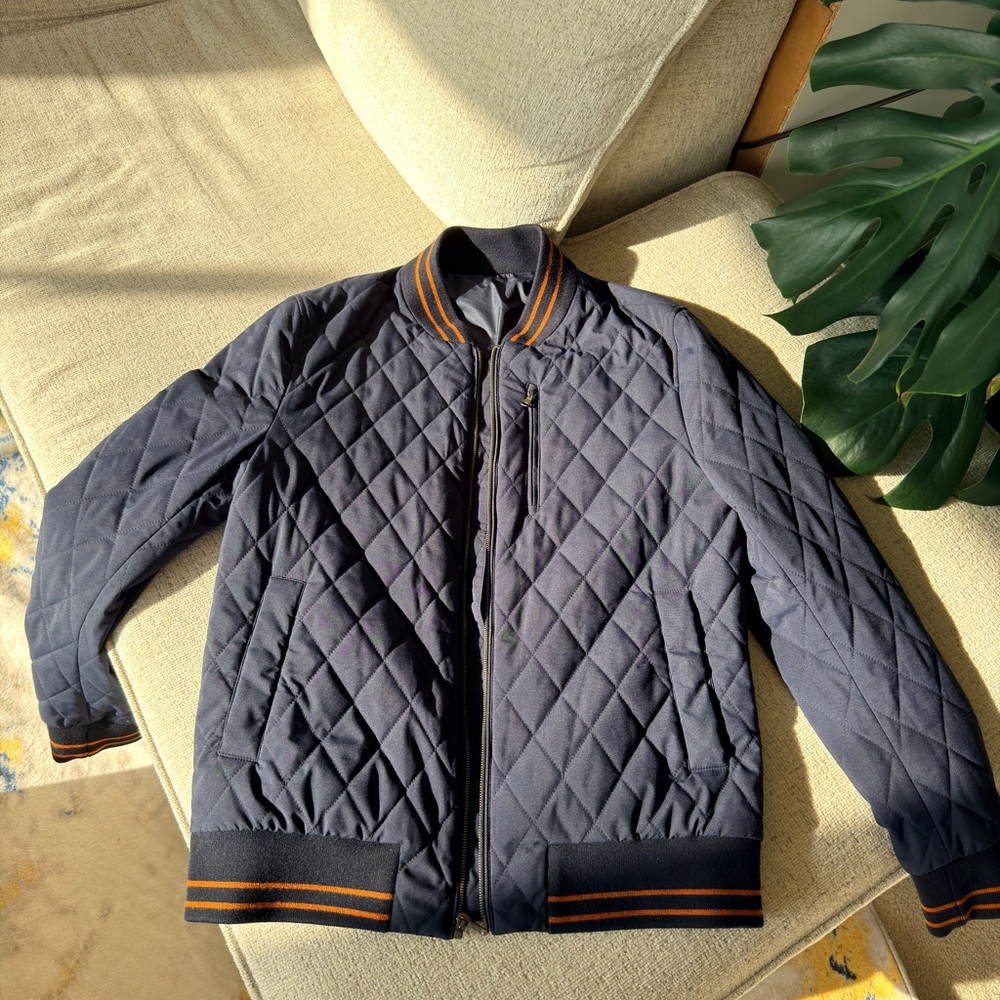 Saks Fifth Avenue Navy Quilted Bomber Jacket